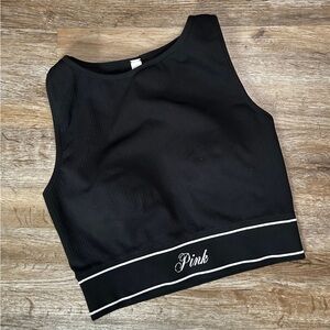 Pink black crop exercise sports bra tank